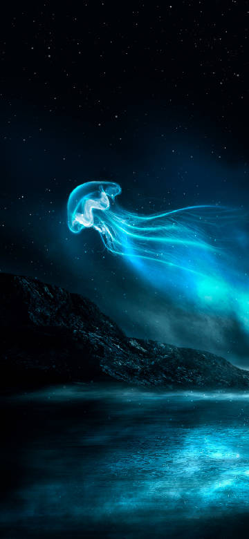 Aurora jellyfish under the starry sky phone wallpaper