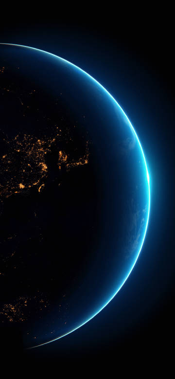 Blue light surrounds the edge of the earth