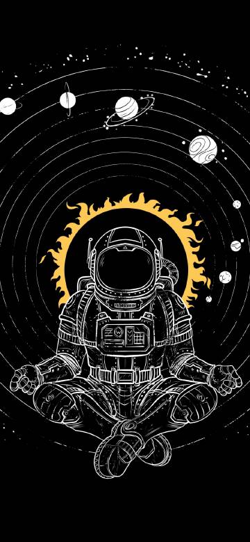 Astronaut meditating in space