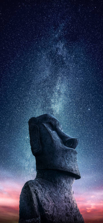 Moai statue under the starry sky