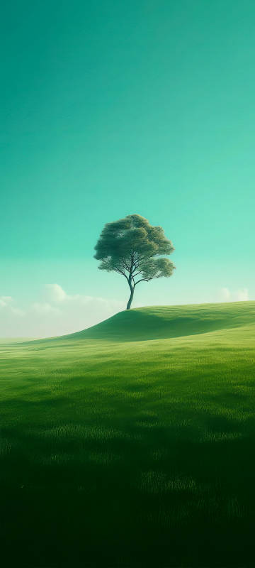 Lonely tree on green grassland
