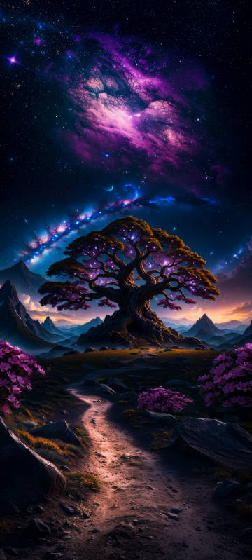 Great tree under the magical nebula