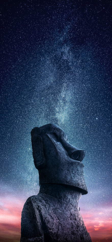 Moai statue under the starry sky