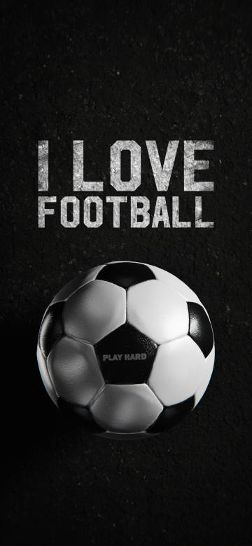Soccer ball on dark background “I LOVE FOOTBALL”