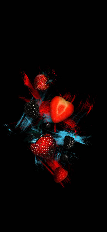 Strawberries, blackberries and other fruits on black background