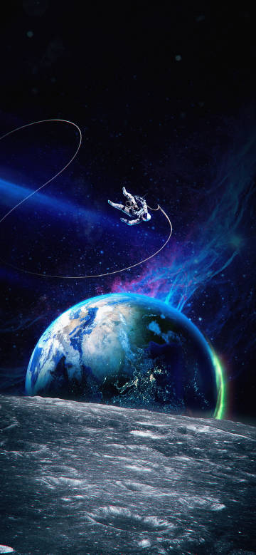 Astronaut floating in the dark space phone wallpaper