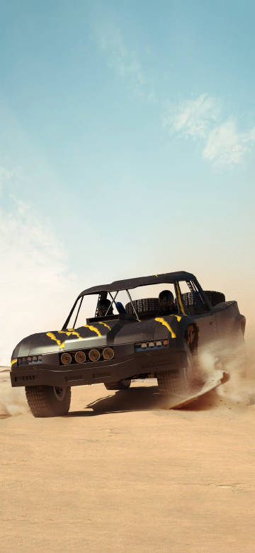 Modified car speeding on sand