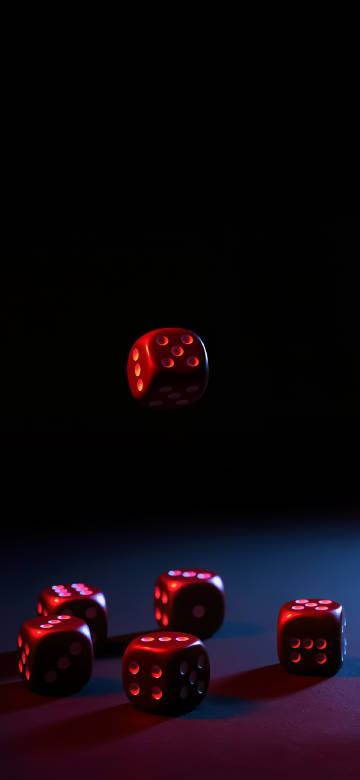 Floating Dice in Dark with Red Glowing 4K UHD Wallpaper