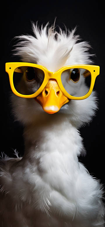 A Fluffy Duck Wearing Yellow Glasses 4K Wallpaper