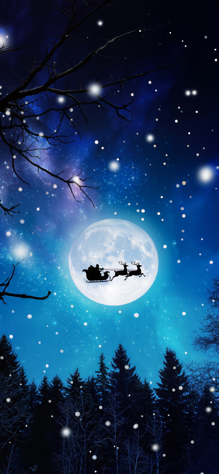 Santa and Reindeer Flying Across the Full Moon 4K UHD Wallpaper