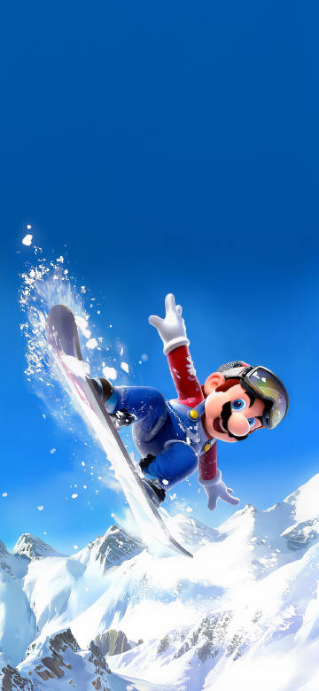 Snowboard with Mario in Clear Blue Sky 4K UHD Wallpaper