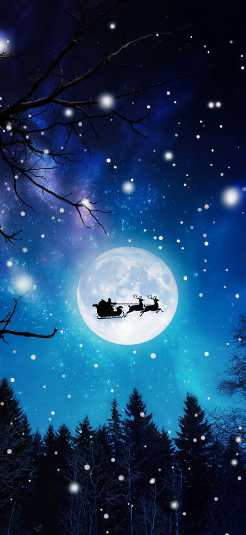 Santa and Reindeer Flying Across the Full Moon 4K UHD Wallpaper