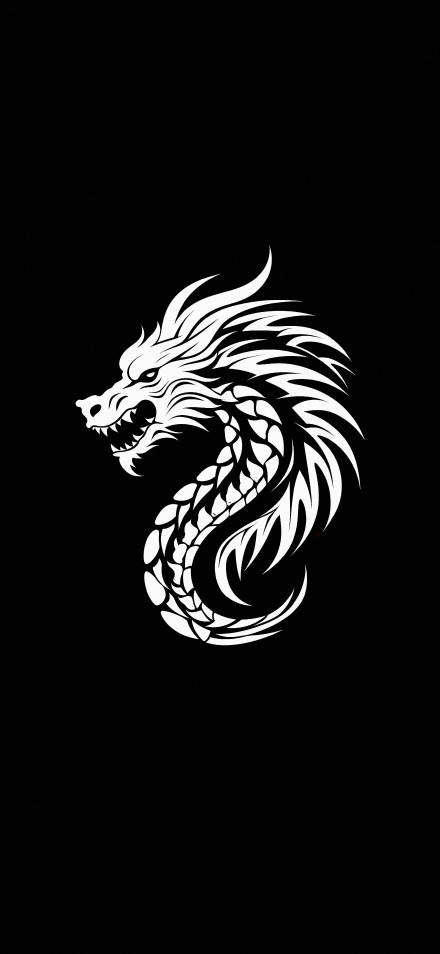 White Dragon Design on Black Background 4K Wallpaper