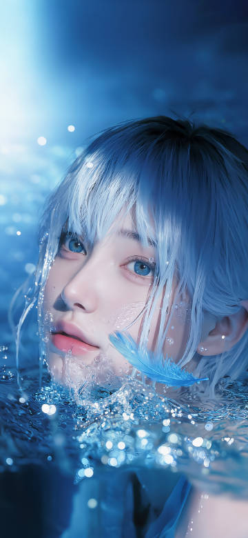 Anime Girl in Water with Blue Hair 4K UHD Wallpaper