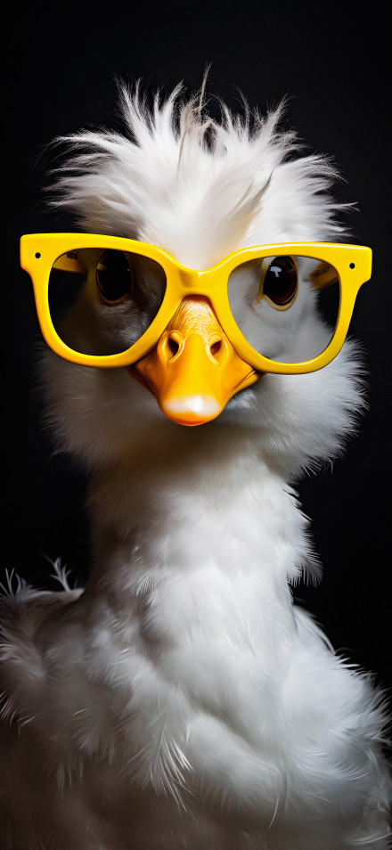 A Fluffy Duck Wearing Yellow Glasses 4K Wallpaper