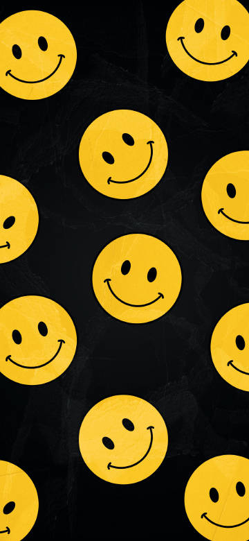 Yellow Smiley Face Pattern On Black Textured Background