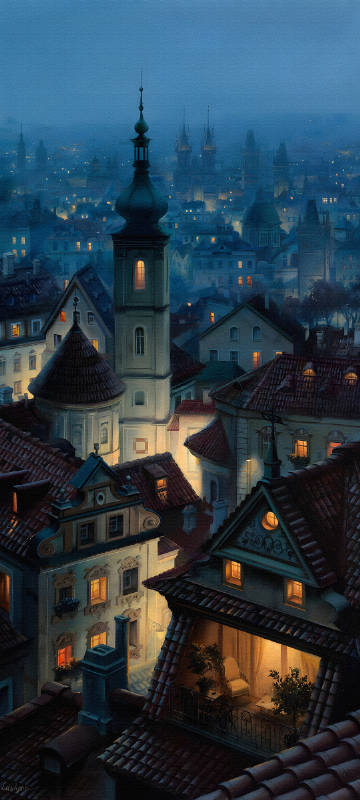 European Town Oil Painting Style Phone Wallpaper