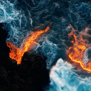 Lava Flows Into the Sea 4K Phone Wallpaper