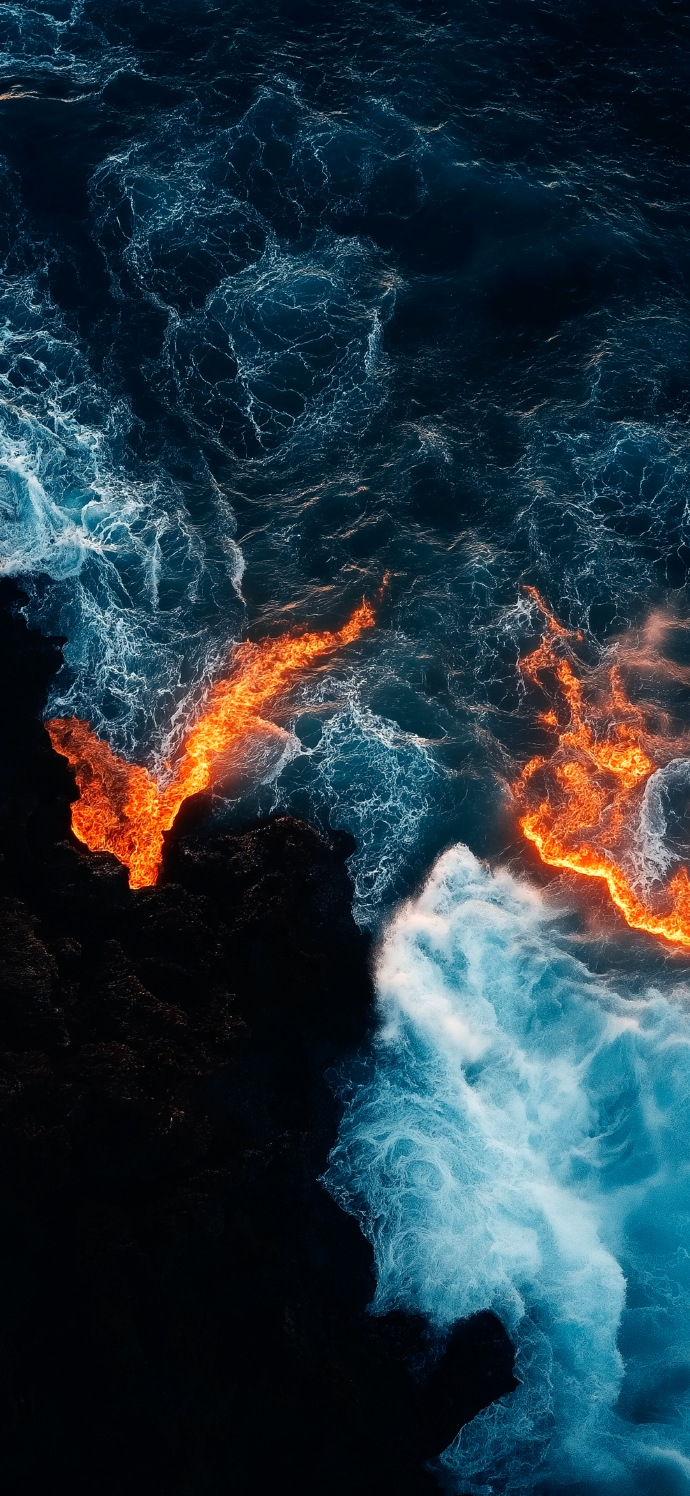 Lava Flows Into the Sea 4K Phone Wallpaper